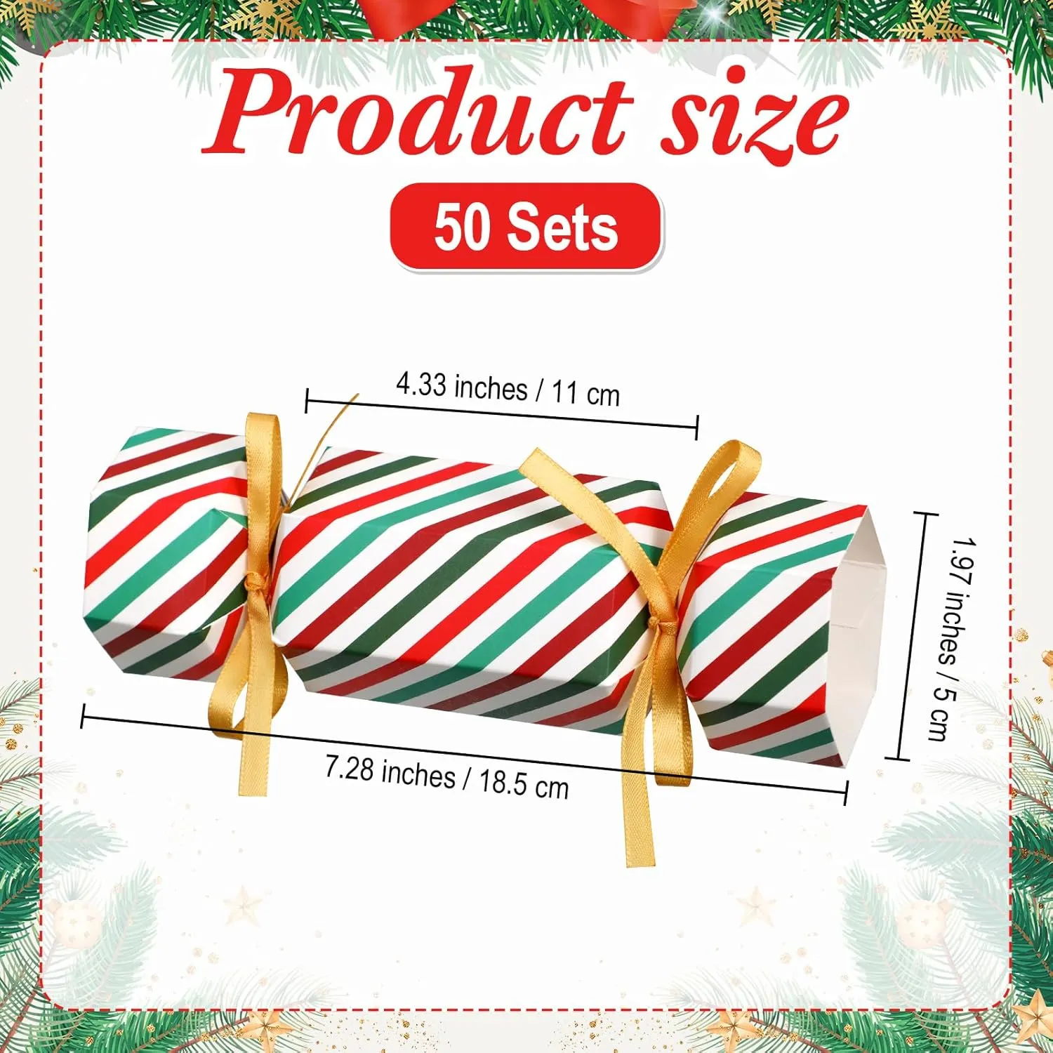 Dinner Decoration Gift (Stripe Style) Xinnun 50 Packs Christmas Cracker Kit No Snap Xmas Party Table Favors Snowflake Reindeer DIY Christmas Party Cracker Candy quantitative Boxes for Holiday 
