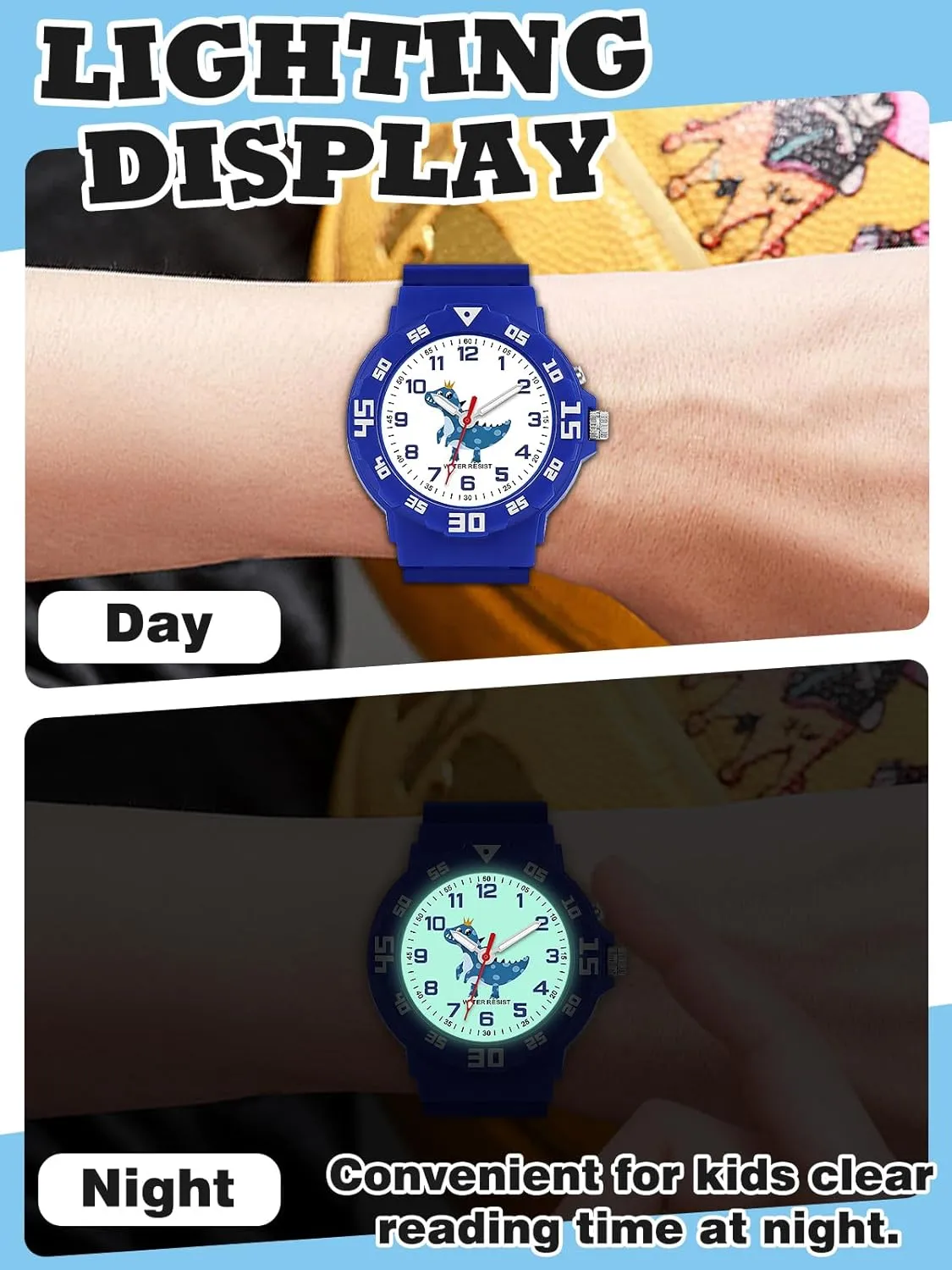 Dinosaur Unicorn Watch with Night Light Waterproof Military Time Teaching Soft Band Watches for Ages 4-10 Great sphere transition Birthday Gift Kids Analog Watch for Boys Girls 