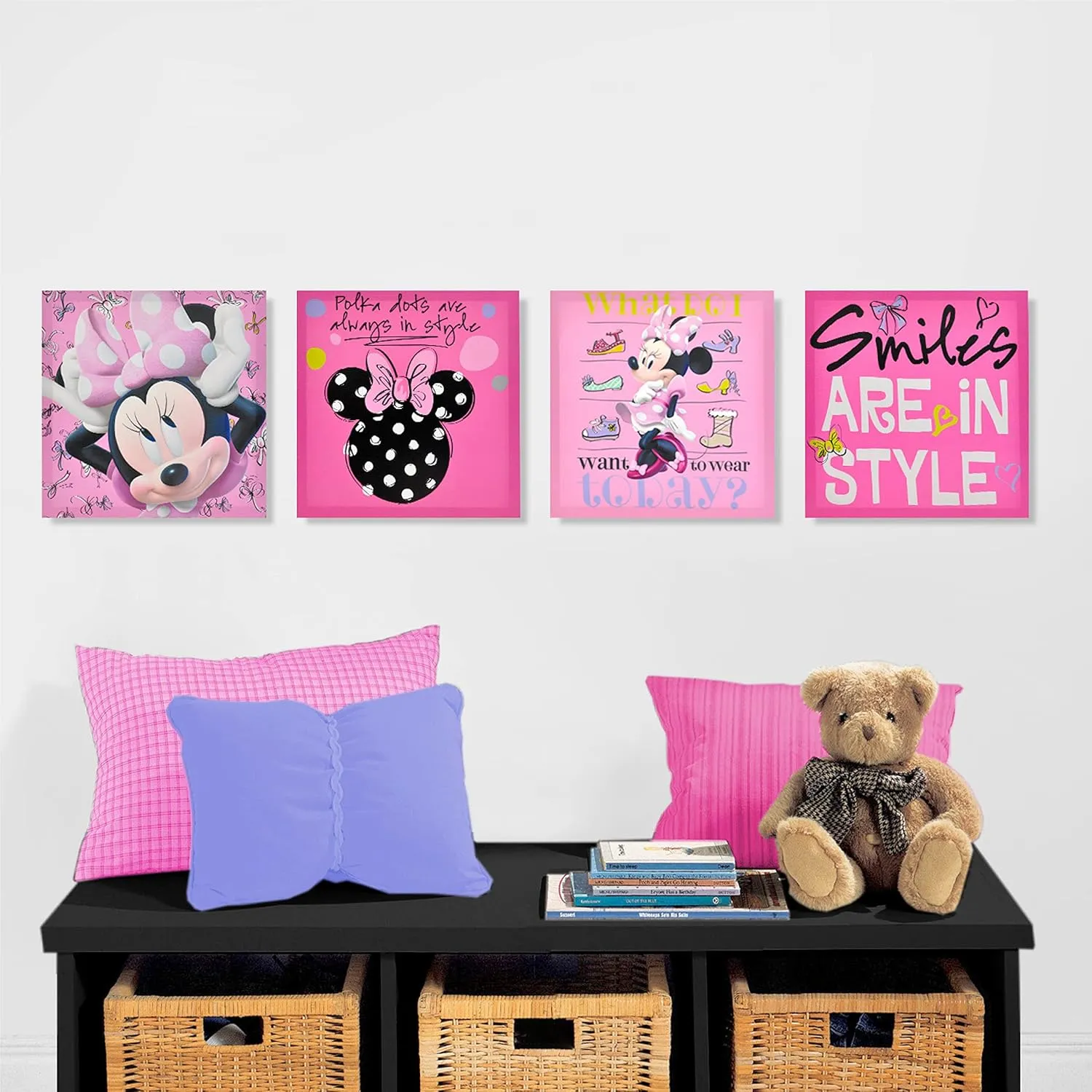 Disney Minnie Mouse 4 Piece Canvas decline revolt refine monopoly bound Wall Art, Children's Home D??cor,12-1/4"L x 12-1/4"W x 1-1/2"H,NK318680 Idea Nuova 