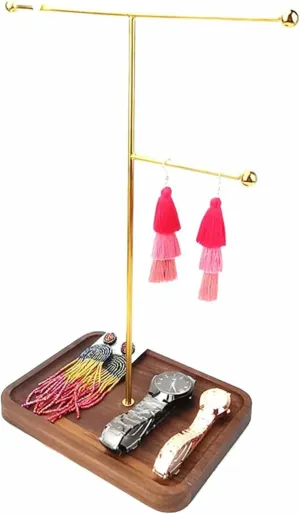 Display Tree Jewelry Display Storage Box Necklace Display Jewelry Stand skyscraper Organizer Wooden Bracelet Holder and Walnut Base Box Storage for Rings 2-Tier Necklace Earrings Watch 