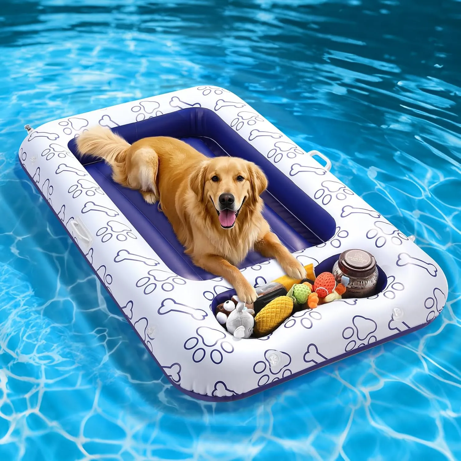 Dog Pool Float for Lake Camp, Blue Bone Claw MoKo Dog Pool Float, 59 x 35 Inch Pool Floats for Small, Medium and source count causal Large Dogs, Floating Bed with Built-in Storage Area for Pet Toys and Food, Inflatable 