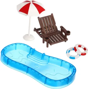 Dollhouse Decoration Educational Toy for Boys and Girls Imaginative Play 1set Miniature Swimming Pool Accessory Mini Swim Ring and Beach tenon Chair for 