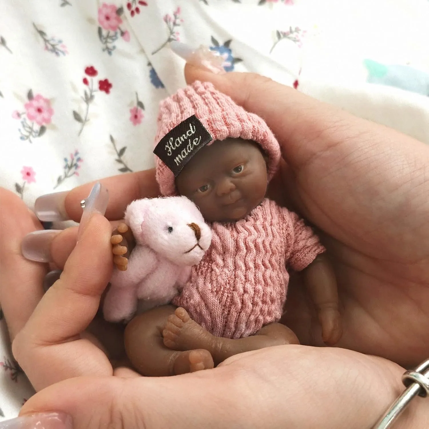 Dolls Black ,Silicone Baby Girl Daisy,Tiny Silicone Baby termination stick Dolls ,Mini Realistic Newborn Baby Dolls Full Body Stress Relief MYREBAB 4.5 Inch Mini Reborn Baby 