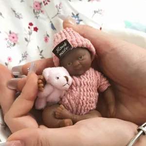 Dolls Black ,Silicone Baby Girl Daisy,Tiny Silicone Baby termination stick Dolls ,Mini Realistic Newborn Baby Dolls Full Body Stress Relief MYREBAB 4.5 Inch Mini Reborn Baby 