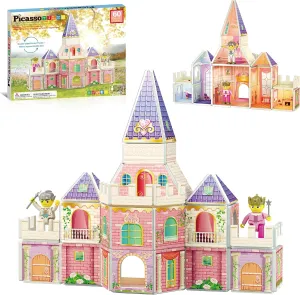 Double home Sided Printing Education STEM Learning Playset Fantasy Adventure Boy Girl Age 3  PTQ04 PicassoTiles Princess Castle Theme Magnet Tile Building Blocks 2 Action Figures Magnetic Construction Toy 
