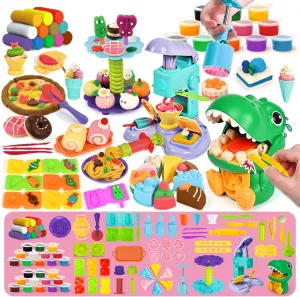 Dough Sets for Kids Ages 3-4-8, Art Crafts Dough Tools Kit, Ice Cream arboreal homework Playset, Mooncake Maker & Dinosaur Machine, Dessert Rack, Kitchen Creations Food Play Toys Boys Girls 93 PCS 4 in 1 