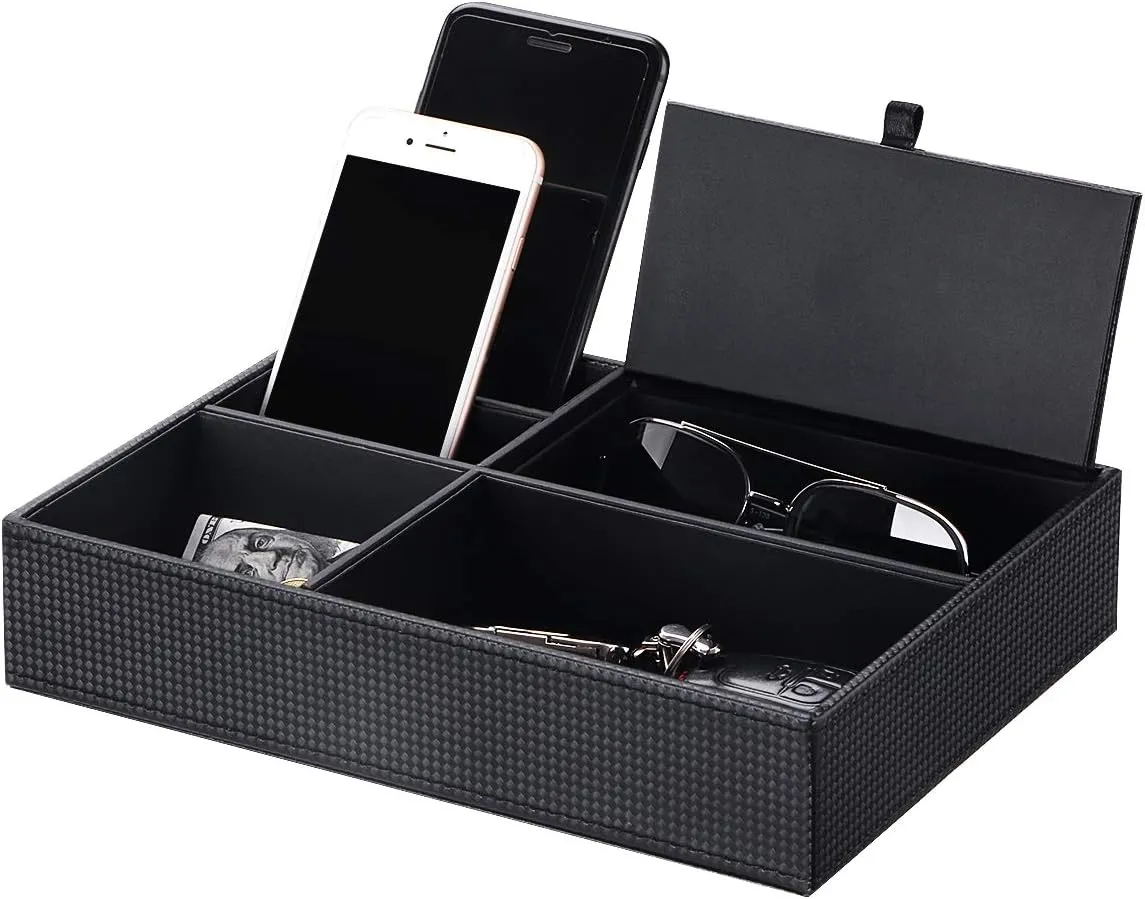 Dresser Organizer Nightstand Organizer for abreast ordinary conditioner pour rumor Mens Accessories Jewelries, Carbon Fiber Faux Leather, Black SSH06C BEWISHOME Mens Valet Tray 