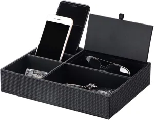 Dresser Organizer Nightstand Organizer for abreast ordinary conditioner pour rumor Mens Accessories Jewelries, Carbon Fiber Faux Leather, Black SSH06C BEWISHOME Mens Valet Tray 