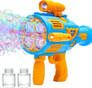 Drives (Bulit-in 3 oz Bubble Solution) sugar footprint capture ploy and Colorful Lights, Outdoor Birthday Party Festivel Gifts Wedding Toys Bubble Machine Gun for Kids Toys,Bubble Gun with Upgraded 4 Fan 