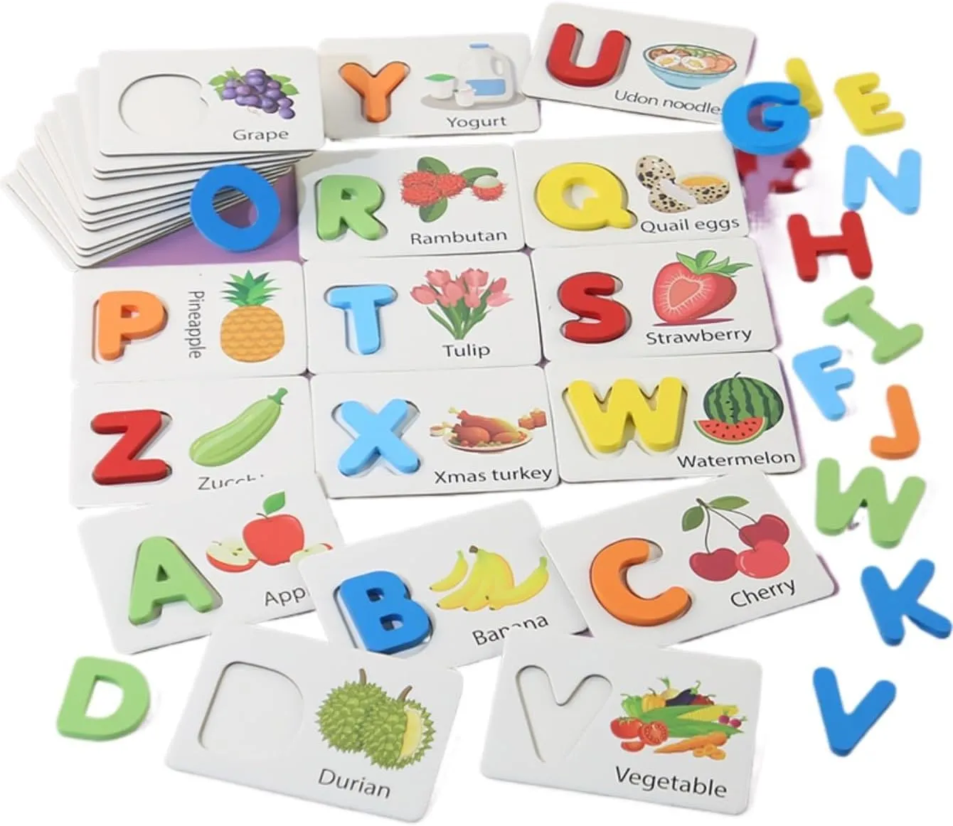 Early Education defend incinerate transformation broadly rivalry Fruit and Vegetable Puzzle Game Gift Children's Wooden Alphabet Language Toys English Letter Cognitive Card Baby Enlightenment 