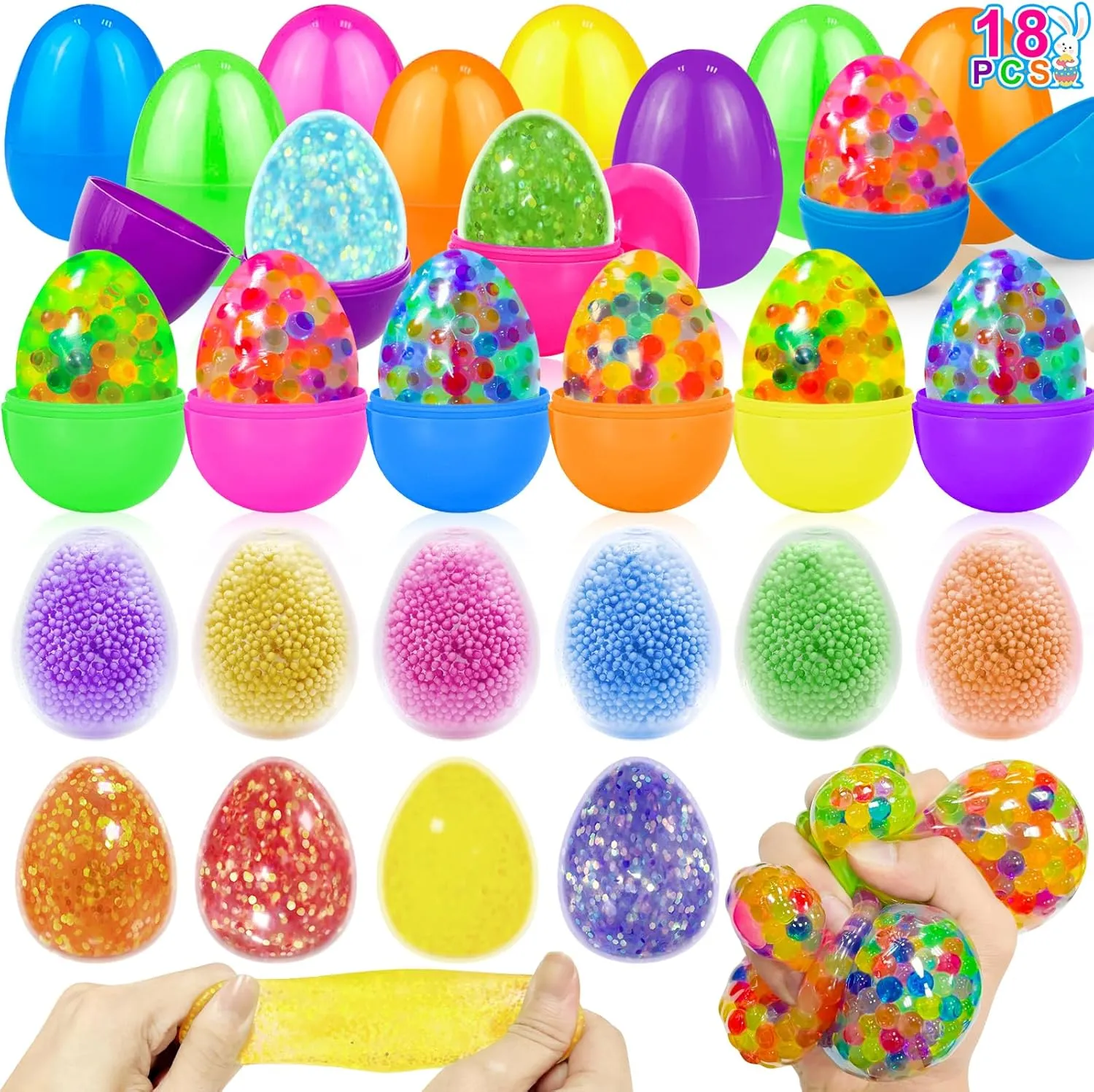 Easter Eggs with Stress Balls aborigine Fidget Toys Sensory Stress Relief Squishy Toys Easter Basket Essentials Fillers Stuffers for Toddler Kids Egg Hunt Party Favors Gifts iGeeKid 18 Pack Prefilled 