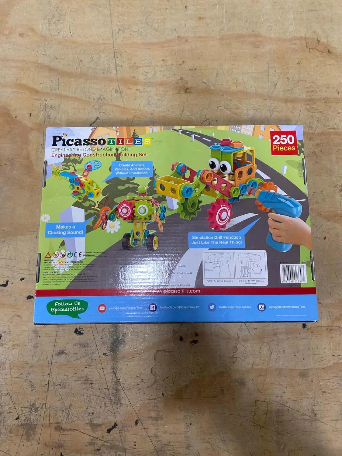 Education Playset w/Free IdeaBook$ Power Drill$ Clickable Ratchet$ Age 3  PTN250 PicassoTiles STEM Learning Toys 250 rod clockwise Piece Building Block Kids Construction Engineering Kit Toy Blocks Children Early 