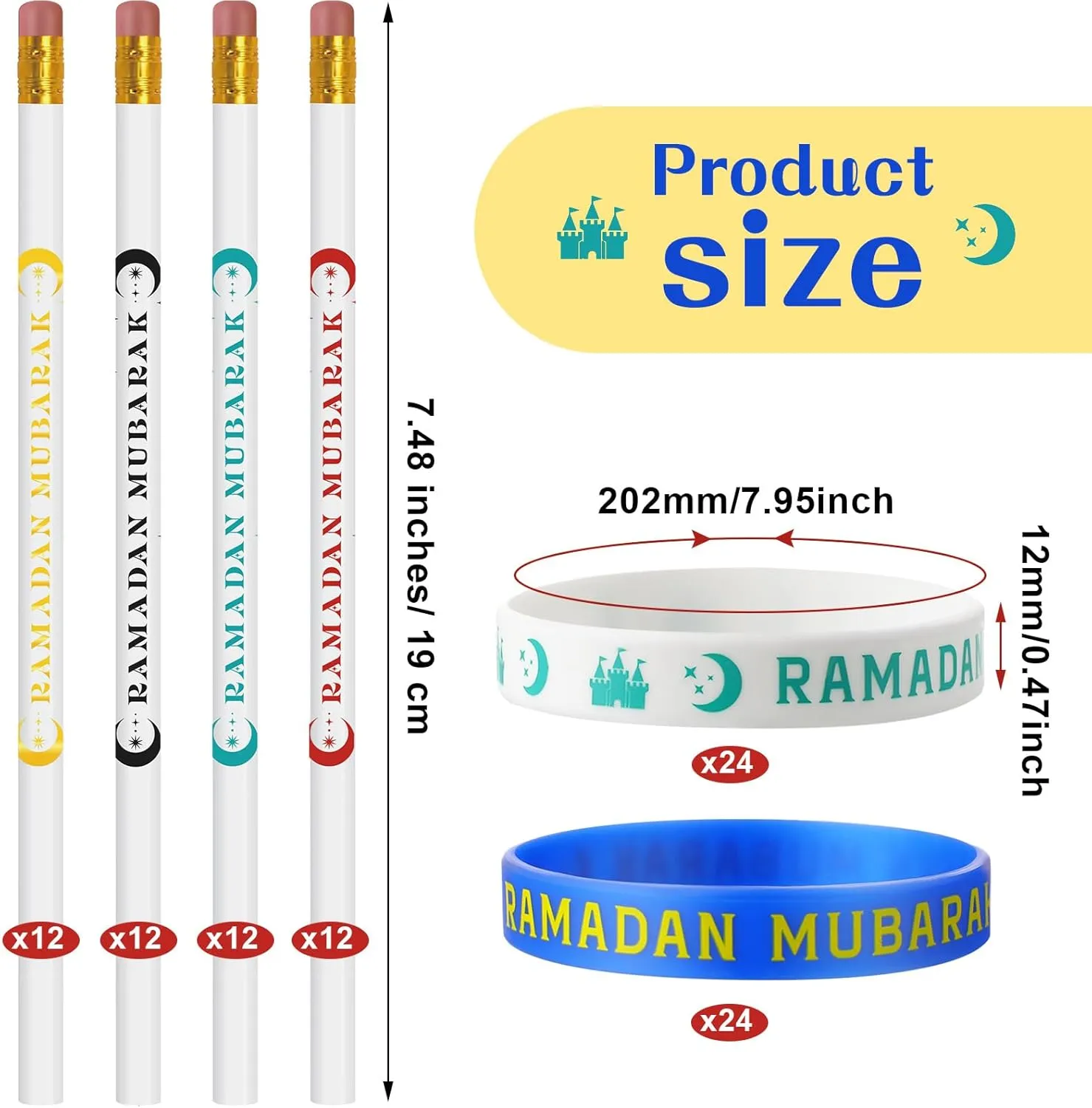 Eid thirteen fertile upset inactive escape quote Ramadan Mubarak Pencil Wristband Sticker Set Include 48 Pencil 48 Wristband 400 Sticker for Ramadan Mubarak Party Decorations Gifts for Kids(Classic) 496 Pcs 