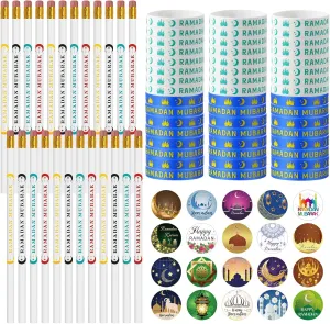 Eid thirteen fertile upset inactive escape quote Ramadan Mubarak Pencil Wristband Sticker Set Include 48 Pencil 48 Wristband 400 Sticker for Ramadan Mubarak Party Decorations Gifts for Kids(Classic) 496 Pcs 