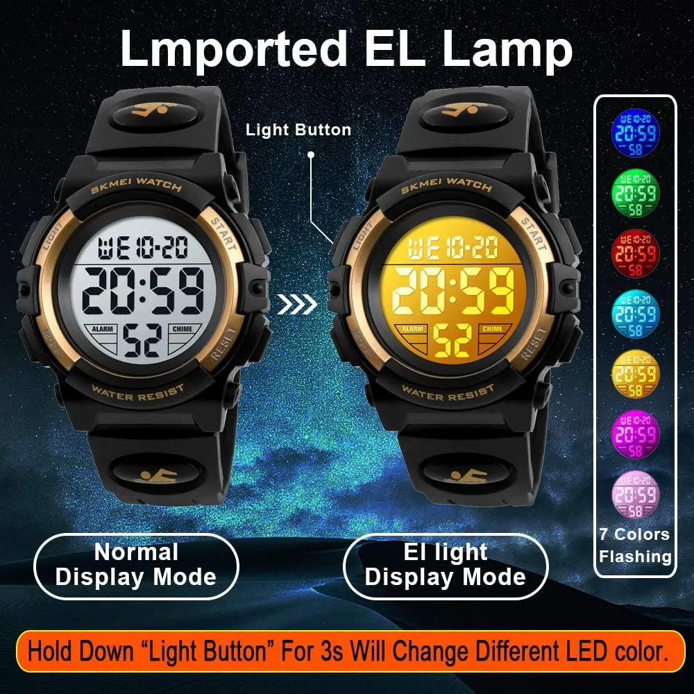 Electronic Casual Military Wrist with Camouflage Silicone Band Luminous Alarm Stopwatch Light Blue collapse Kid Watch for Boys Girls LED Sports Watch Waterproof Digital 