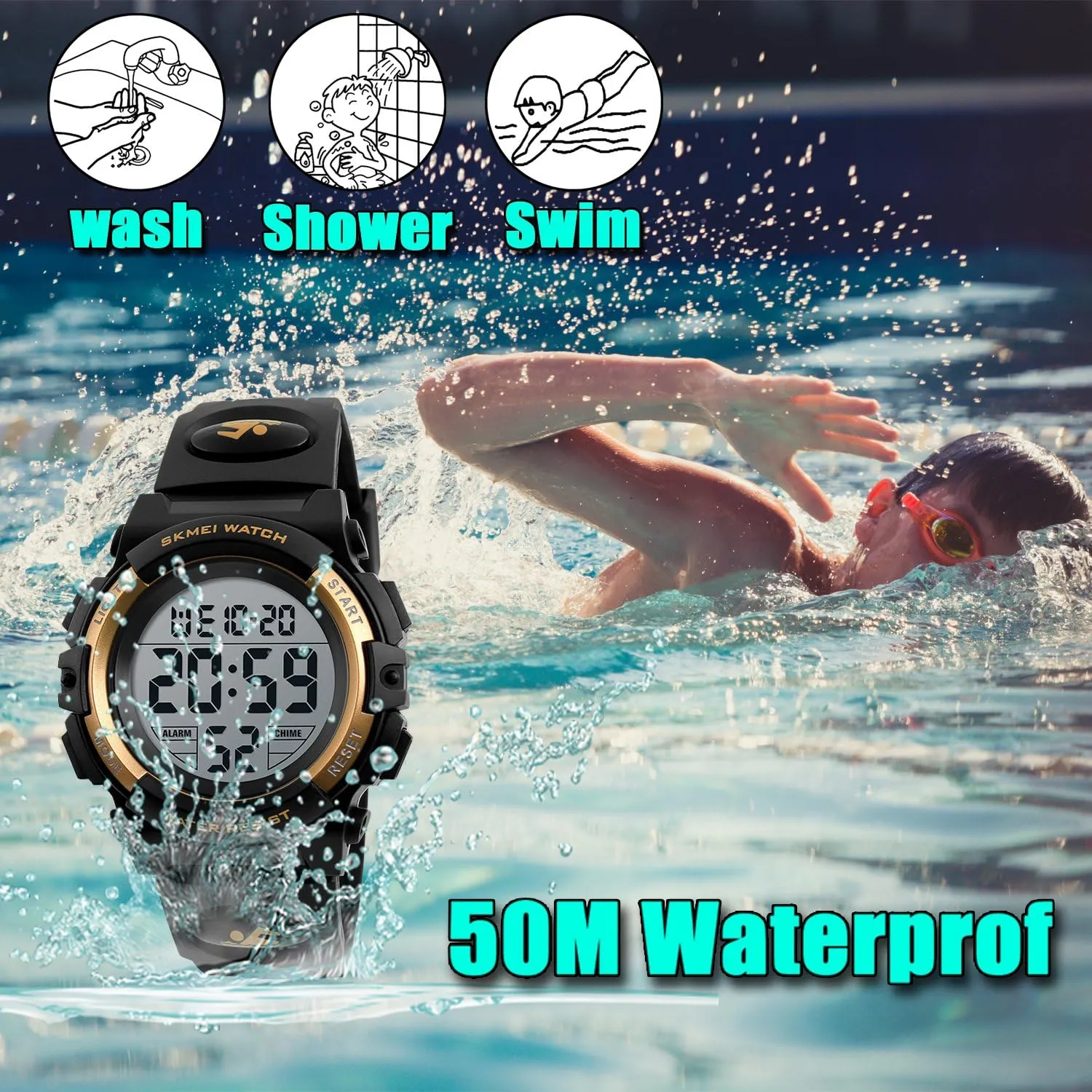 Electronic Casual Military Wrist with Camouflage Silicone Band Luminous Alarm Stopwatch Light Blue collapse Kid Watch for Boys Girls LED Sports Watch Waterproof Digital 