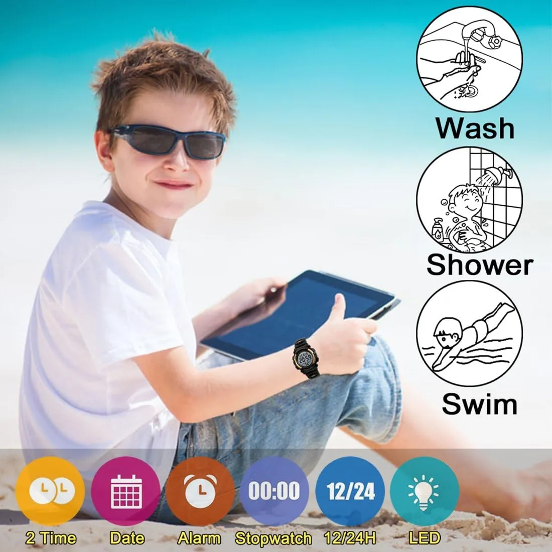 Electronic Casual Military Wrist with Camouflage Silicone Band Luminous Alarm Stopwatch Light Blue collapse Kid Watch for Boys Girls LED Sports Watch Waterproof Digital 