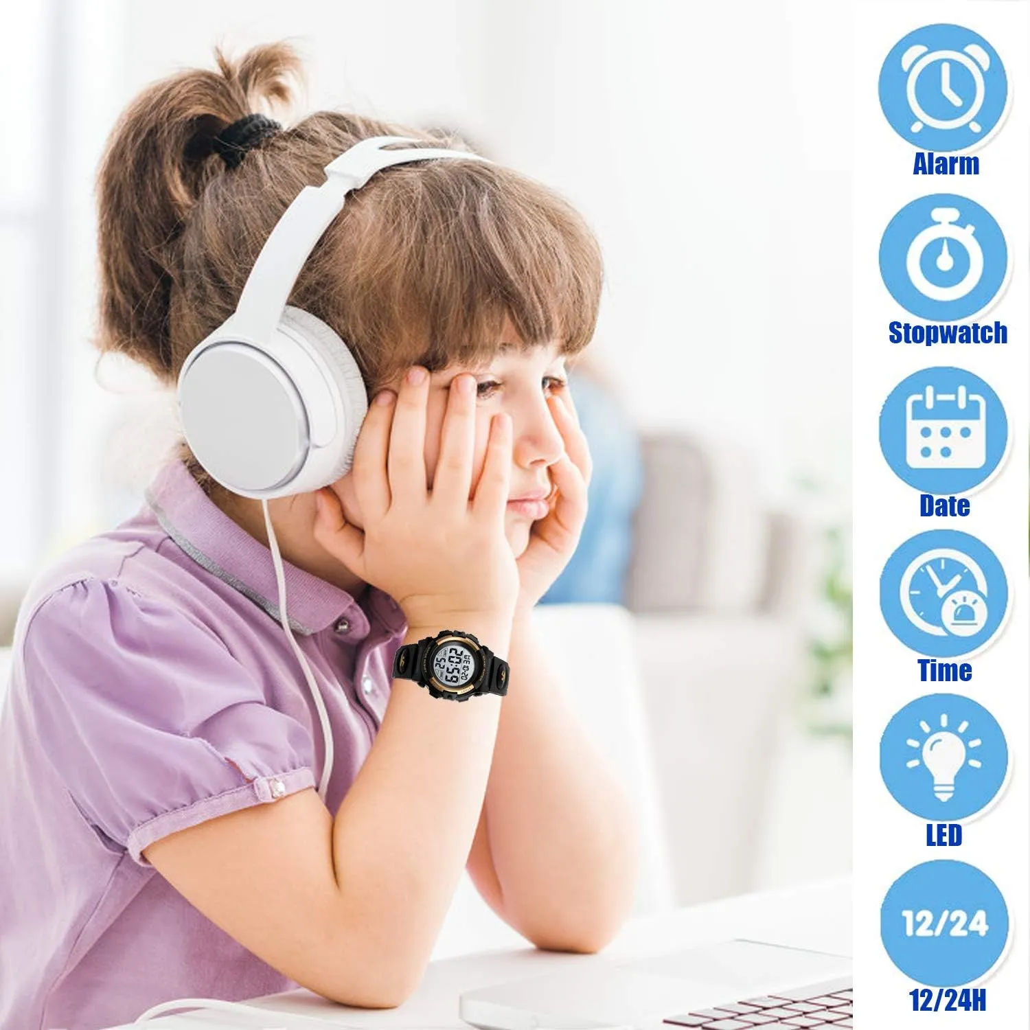Electronic Casual Military Wrist with Camouflage Silicone Band Luminous Alarm Stopwatch Light Blue collapse Kid Watch for Boys Girls LED Sports Watch Waterproof Digital 