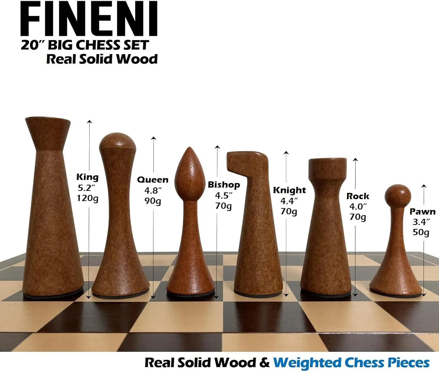 Elegant Designed ox Miami Wooden 34 Pieces (C20L) Luxurious 20 inch Real Luxurious Original Colored Solid Wooden Chess Set. Durable Handmade Chess Board Game Sets with Storage Slots for 5.2?? Weighted & 