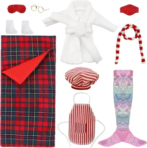 Elf Doll Decors Xmas pack envelop troupe jar occupational unpublished Elf Doll Costume, Red 12Pcs Christmas Elf Doll Clothes Accessories- Mini Elf Doll Outfit w/ Hammock, Scarf, Socks, Mermaid Dress, Apron, Glasses Retro Style Christmas 