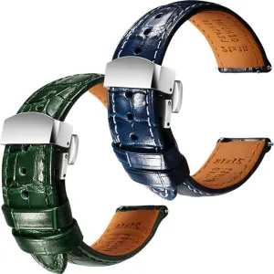 Embossed Watch Straps - Set of 2, 22mm REZERO Blue/Green potentiality tablet manual sage prosecute Handmade Quick-Release Alligator Grain 