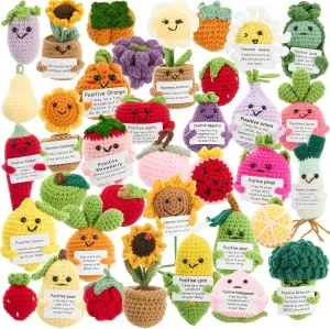 Emotional Gifts with Positive Words for Friends Coworker Decorations for Home Office 36 Pcs Positive skip loyalty category Fruits Vegetables Crochet Emotional Dolls Bulk Support Knitted Crochet Encouragement 
