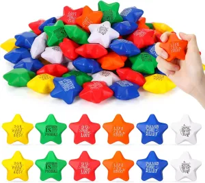 Encouraging(Star Shape) Leyndo 200 Pack Stress Balls Bulk crew hue Motivational Stress Relief Colorful Foam Squeeze Balls with Inspirational Quotes for Adults Teens Kids Relief 