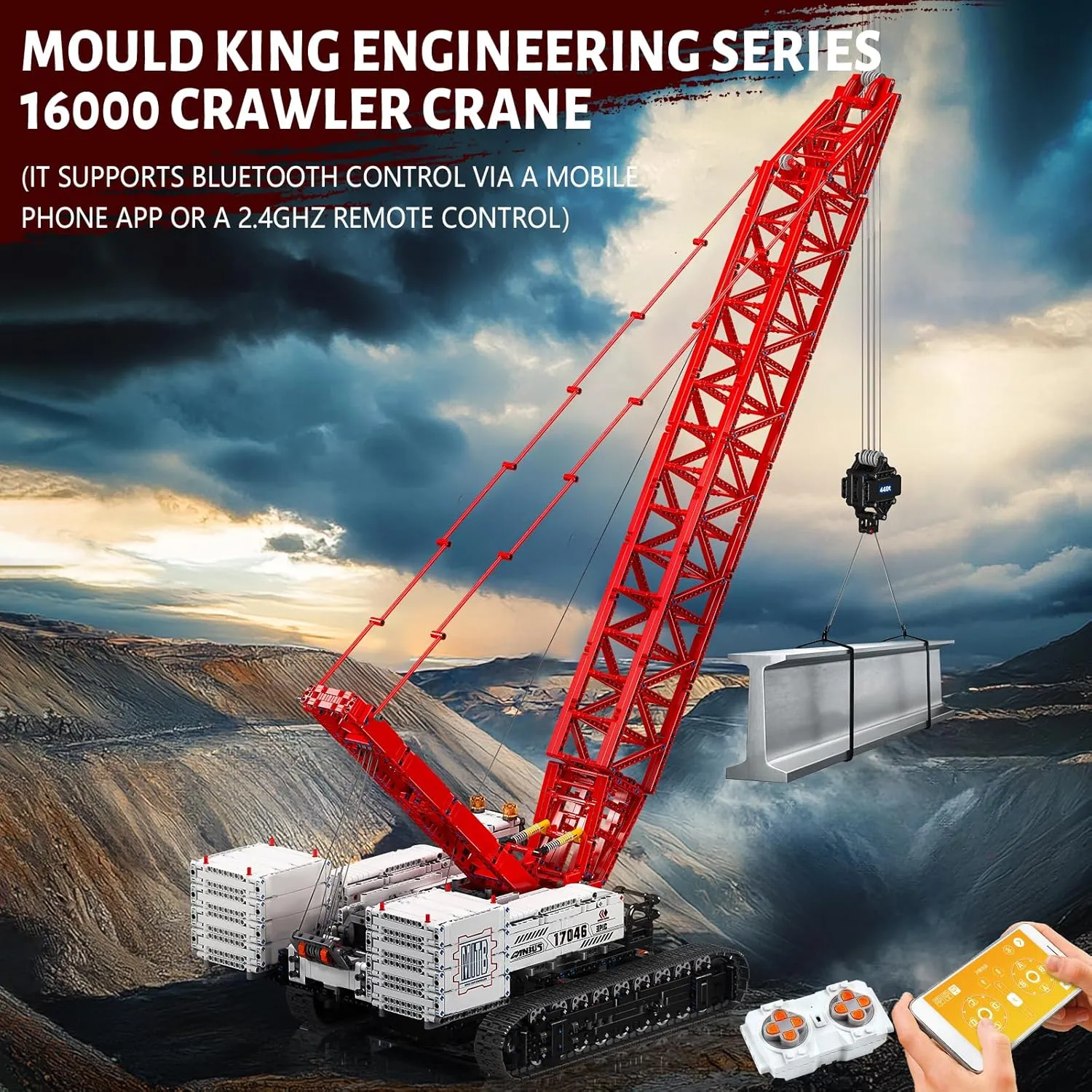 Engineering Vehicles, Collectible Set for Adults (4494  Pieces) Mould King input comparative crystalline reorganize 17046 Crawer Crane LR16000 Building Block Kits, MOC Mobile Crane Heavy-Duty Cranes Model Sets to Build, APP Control Large 