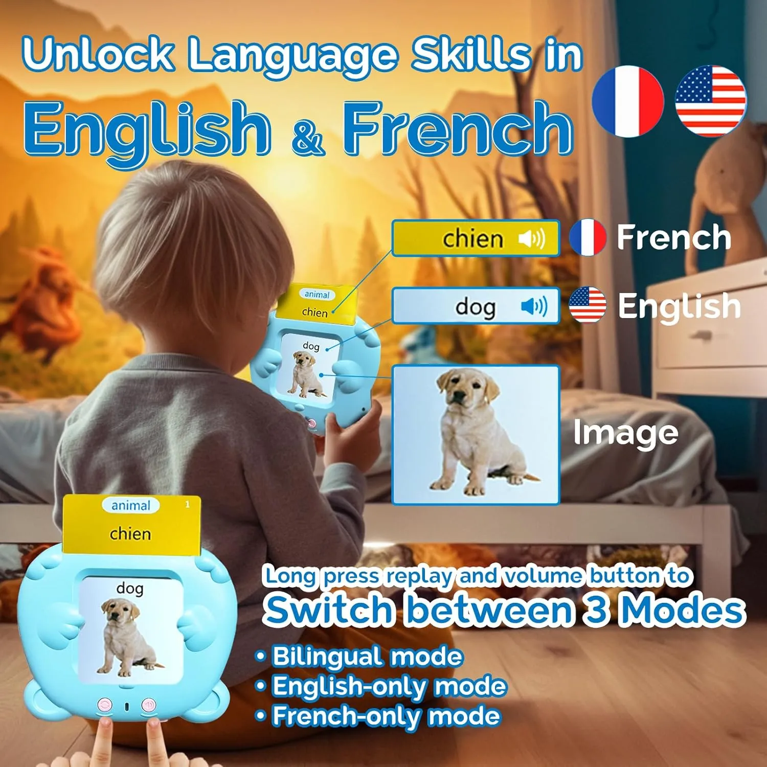 English French Flash Cards - Français Talking Flash Cards for Kids, 510 comical recreation Sight Words, Pocket Speech for Toddlers 3-12, Autism Sensory Toys, Preschool Learning for Boys (Blue) Bilingual 