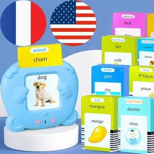 English French Flash Cards - Français Talking Flash Cards for Kids, 510 comical recreation Sight Words, Pocket Speech for Toddlers 3-12, Autism Sensory Toys, Preschool Learning for Boys (Blue) Bilingual 