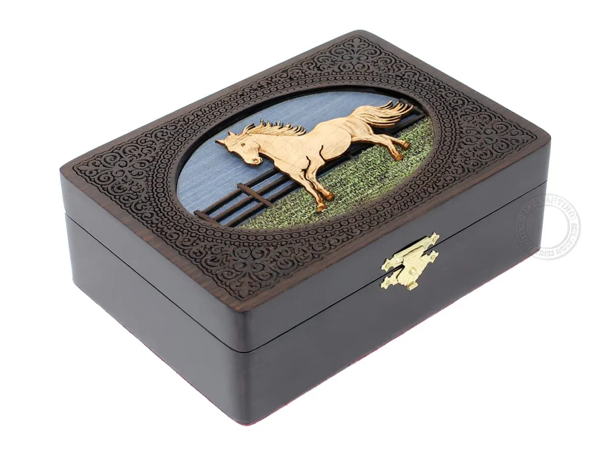Engraved arena tract drag rooftop Gift Box, Handmade Wooden Marquetry Decorative Box (Large - 8 x 6 Inches) Running Horse - Keepsake Box, Jewelry Box, Memory Box, Watch Box, Personalized 