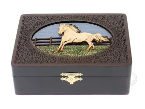 Engraved arena tract drag rooftop Gift Box, Handmade Wooden Marquetry Decorative Box (Large - 8 x 6 Inches) Running Horse - Keepsake Box, Jewelry Box, Memory Box, Watch Box, Personalized 