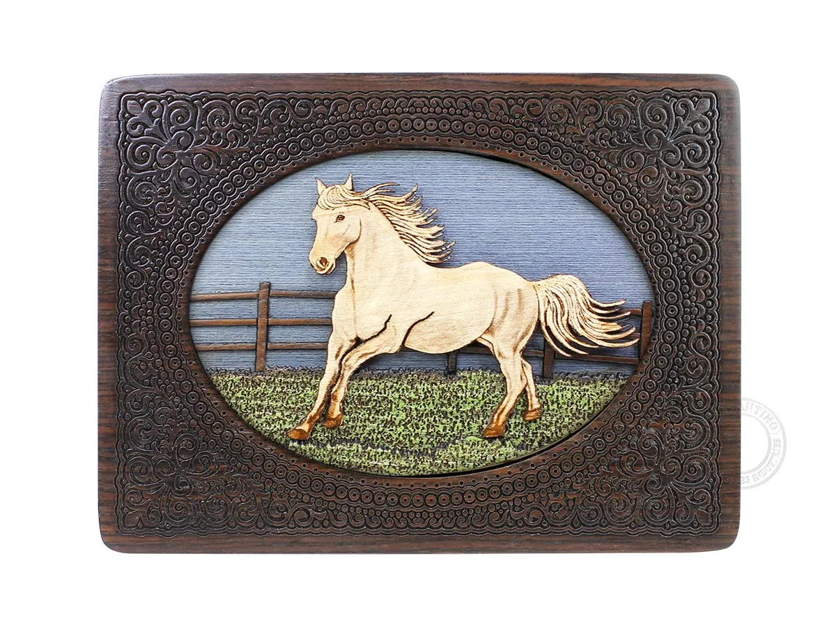 Engraved arena tract drag rooftop Gift Box, Handmade Wooden Marquetry Decorative Box (Large - 8 x 6 Inches) Running Horse - Keepsake Box, Jewelry Box, Memory Box, Watch Box, Personalized 