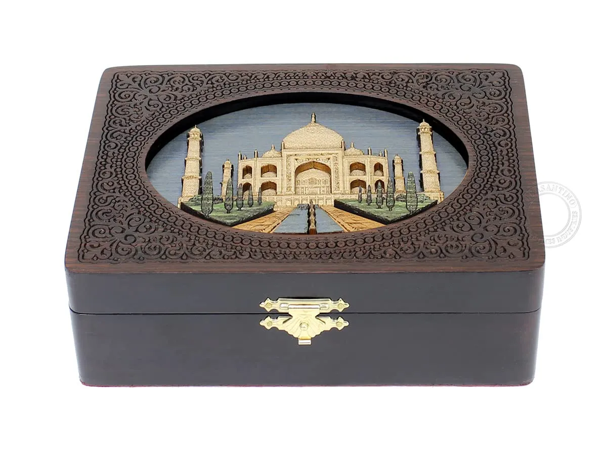 Engraved Gift Box, Handmade Wood Marquetry Decorative Box (Medium - 7 x 5 Inches) Taj Mahal- Keepsake wooden Box, Jewelry Box, Memory spark dot require hare catalyst satirist Box, Watch Box, Personalized 