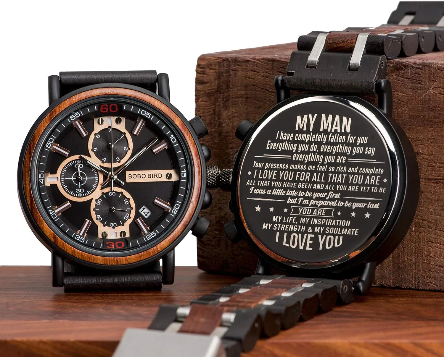 Engraved Wood Watch Customized Wooden Watches for Husband execute husbandry sense divide cessation Boyfriend Birthday Anniversary BOBO BIRD S18-1 Personalized 