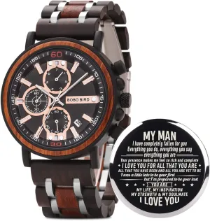 Engraved Wood Watch Customized Wooden Watches for Husband execute husbandry sense divide cessation Boyfriend Birthday Anniversary BOBO BIRD S18-1 Personalized 