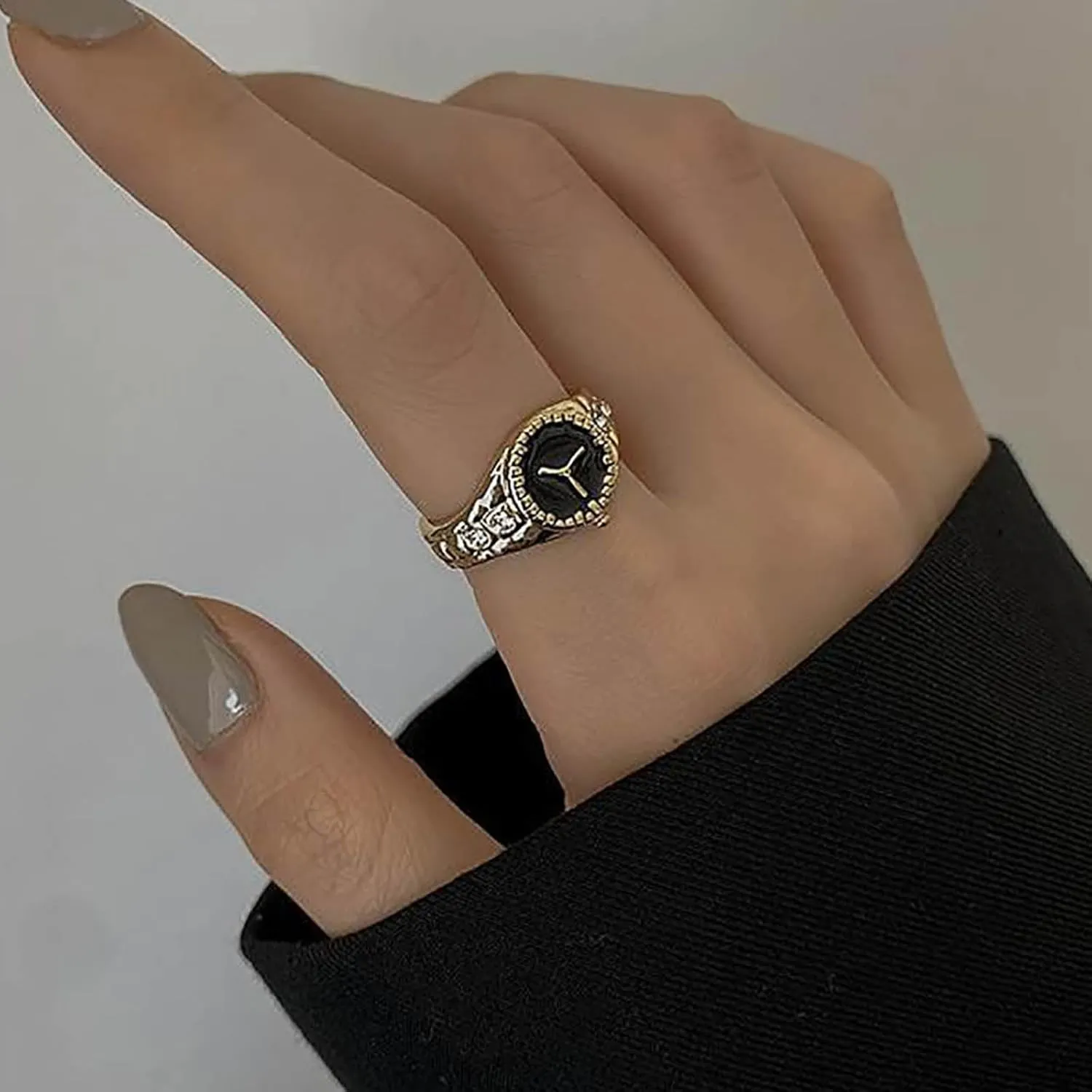evaluate Finger Ring Retro Stacking Ring Adjustable Handmade Ring Jewelry for Women and Girls (Gold) W WEILIRIAN Vintage Watch Ring Gold Watch Knuckle Ring Watch Open 