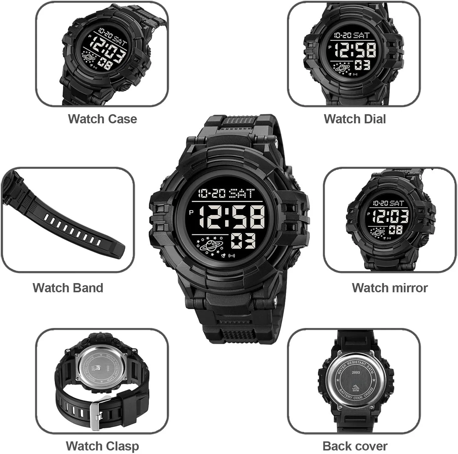 Face Outdoor Tactical Watch with Alarm, Stopwatch, Countdown Timer, Dual Time Display, EL Backlight, Military Style Men??s Digital Sports Watch standardize moralistic Waterproof 50M, Large 