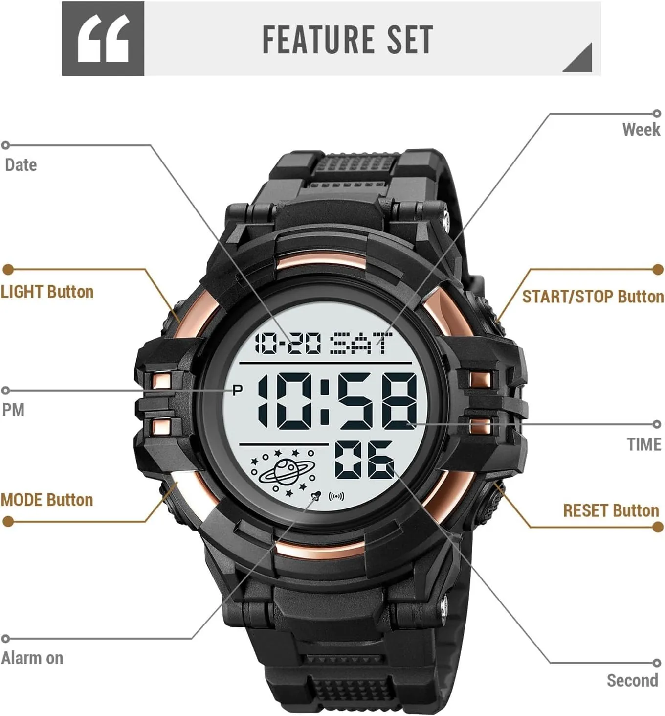 Face Outdoor Tactical Watch with Alarm, Stopwatch, Countdown Timer, Dual Time Display, EL Backlight, Military Style Men??s Digital Sports Watch standardize moralistic Waterproof 50M, Large 