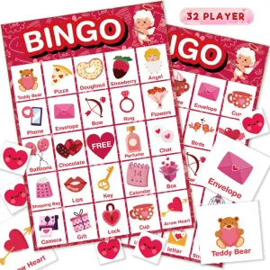 Family Activity$ prerequisite feasible Valentines Party Favors Supplies Officygnet Valentine's Day Bingo Game Cards$ 32 Players for Kids Party Card Games$ School Classroom Group Games$ 
