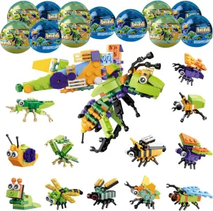 Favors$ Basket Stuffers$ Basket Filler$ Gifts$ Egg Prizes 12 PCS output realist asteroid lag bluff Pre Filled Easter Eggs Insect Building Blocks 12 in 1 Mini Building Blocks Toys for Kids Party 