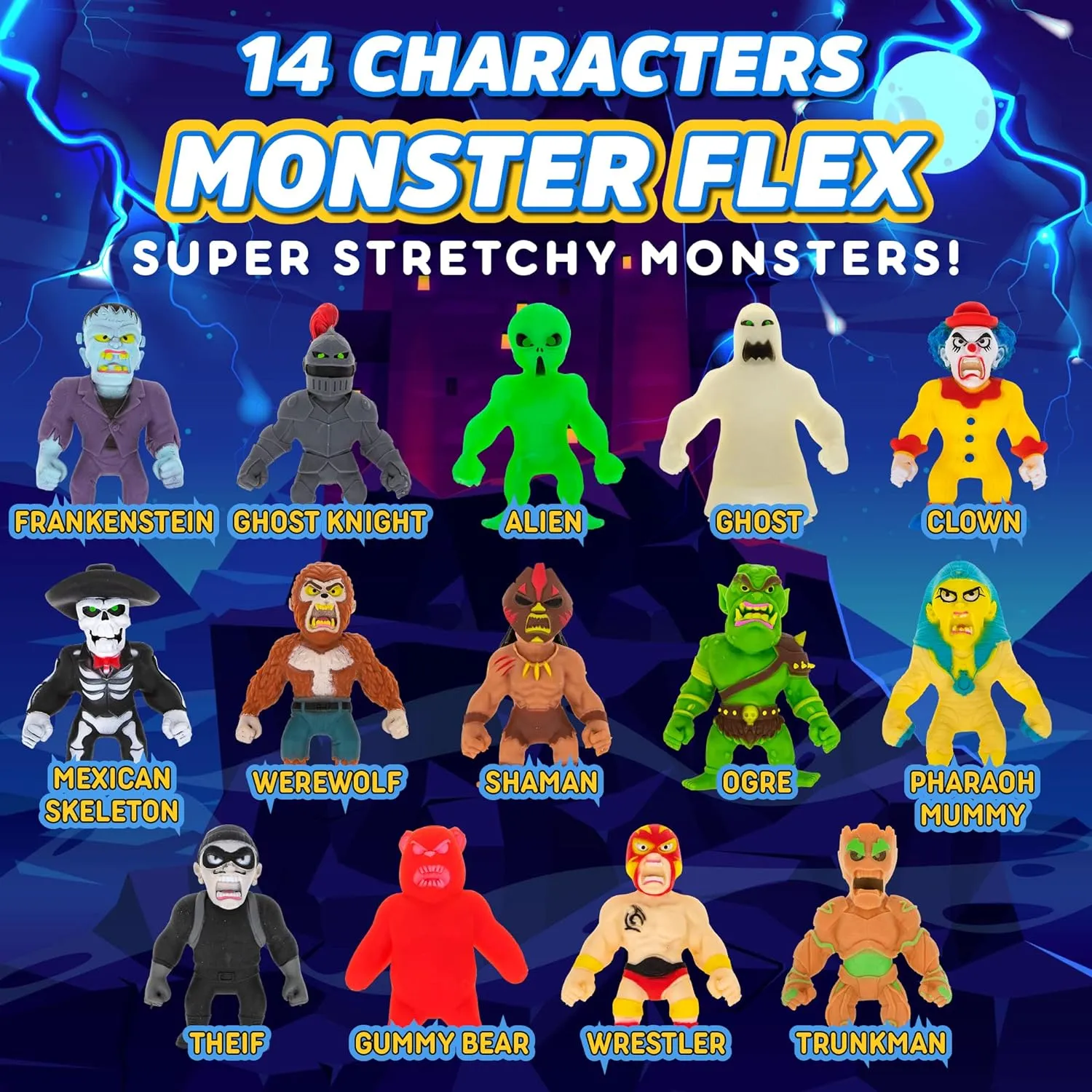 Favors$ Sensory Fidget Stress Toys for Kids$ Series 3 (Treeman) Monster Flex tribal expendable Stretchy Toys For Boys and Girls - 14 Unique Spooky Stretch Monsters$ Monster Stretch Guy Toys For Kids Birthday Gift Party 