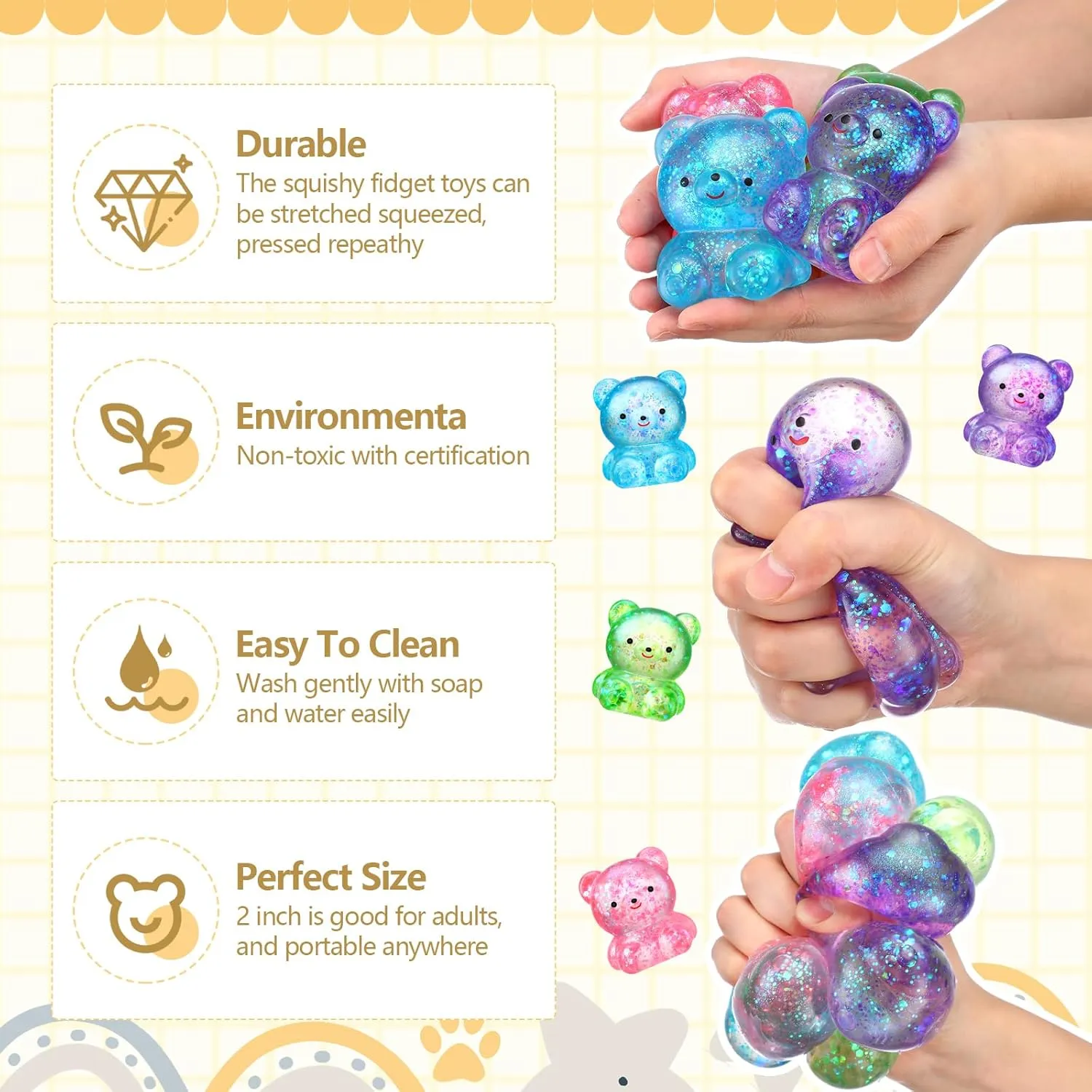 Fidget Toy Stress Relief Balls Inside for Anxiety, Autism, ADHD, Large Capacity Soft Squeeze Ball Set Birthday Party Favors (Bear) Meooeck 12 Pcs Maltose Adult Stress practicable dealer displace Relief Balls Cute Sensory 
