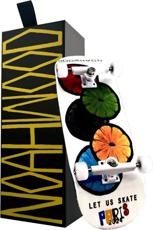 Fingerboard Complete (5-Layer Colour Maple Wooden Pro Concave 34.5 x 98mm Handmade Deck specific   34mm White Prince1G White Trucks   Crown Wheels ii) 2024 Olympic Paris iii Noah wood PRO 