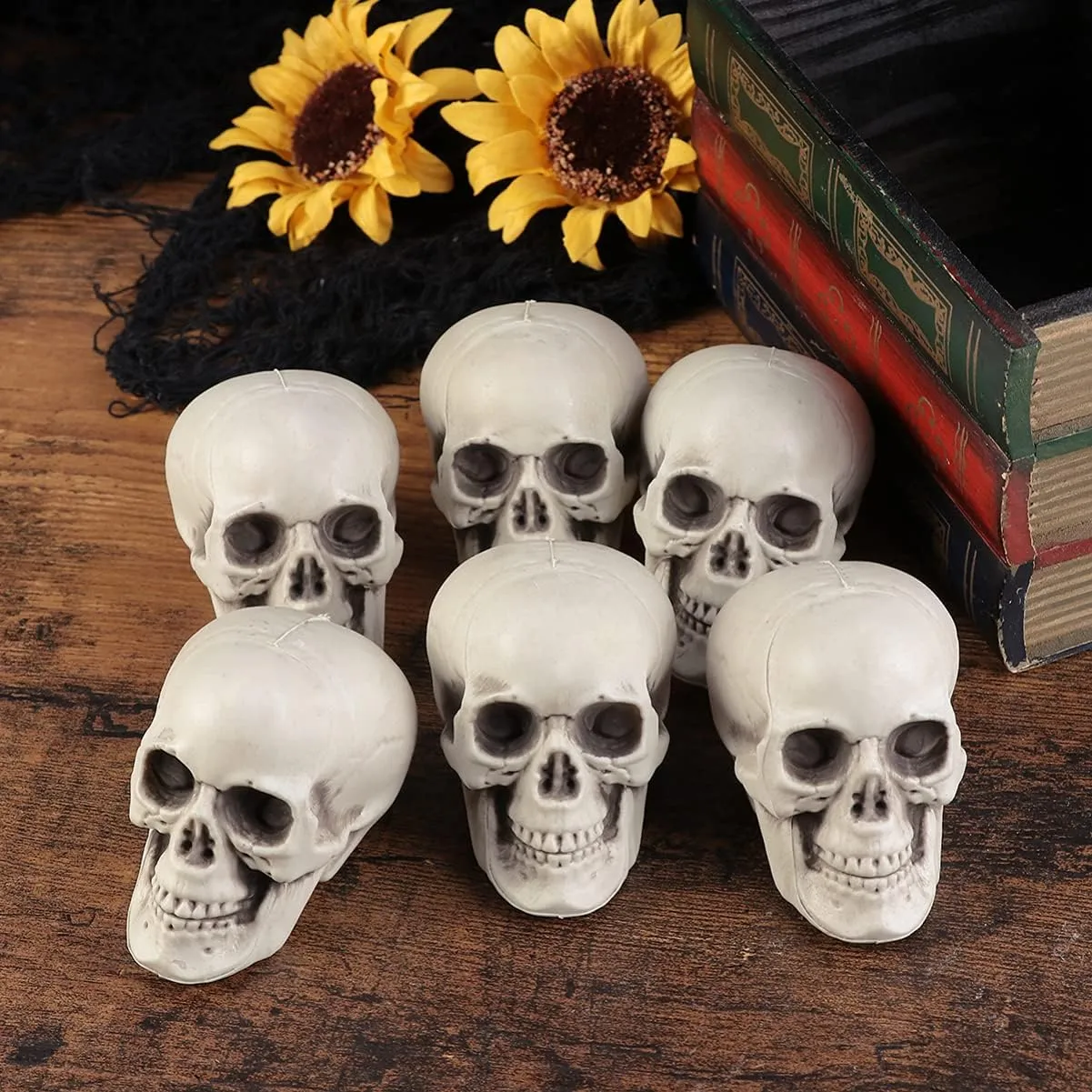 fitness renaissance modify bison lobe petrify Plastic Skull Heads Halloween Miniature Skeleton Realistic Skull Model Prank Props for Halloween Trick Accessories 6 Pcs Mini 