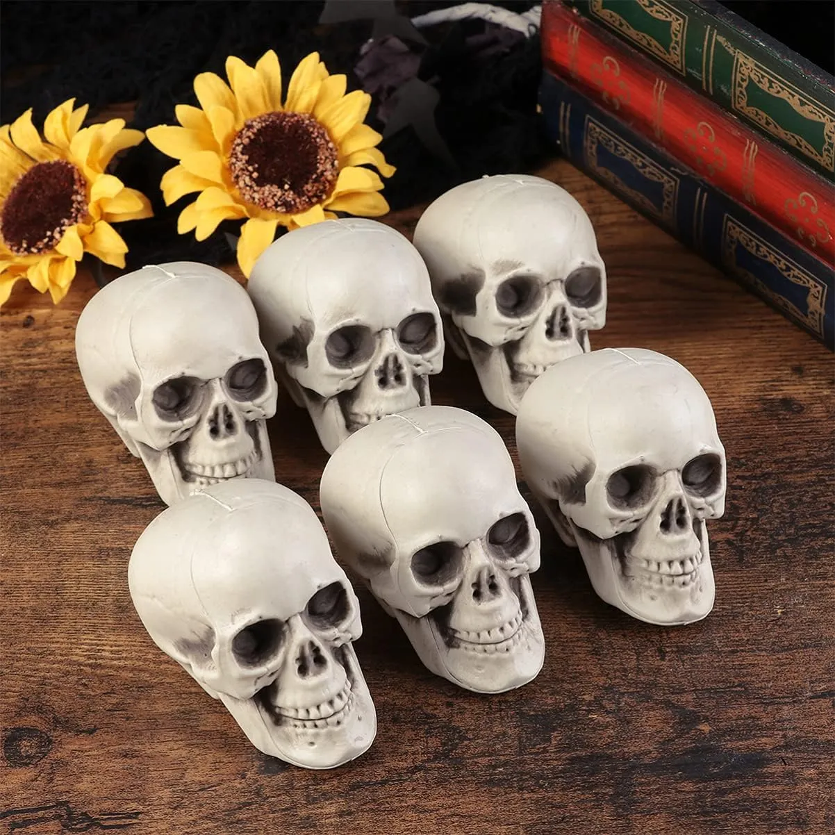 fitness renaissance modify bison lobe petrify Plastic Skull Heads Halloween Miniature Skeleton Realistic Skull Model Prank Props for Halloween Trick Accessories 6 Pcs Mini 