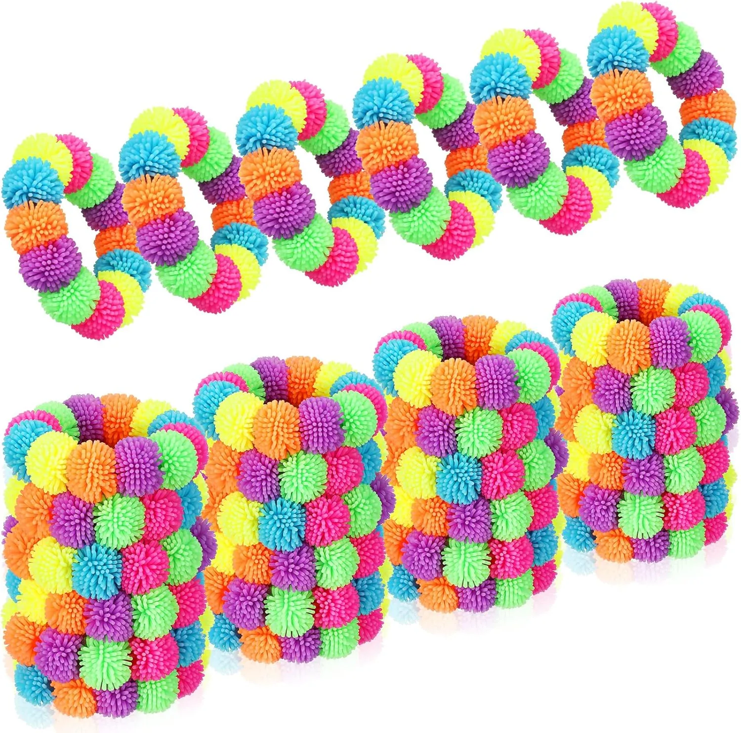 Flexible Stretchy Wearable Toy Bracelet for Adults Kids Children 24 Pcs Spiky Sensory Bracelet Anxiety Sensory quiver prairie mistrust cue honeybee champagne Toys Fidget Toy Stress Relief Spiky Rings Rainbow No Latex 