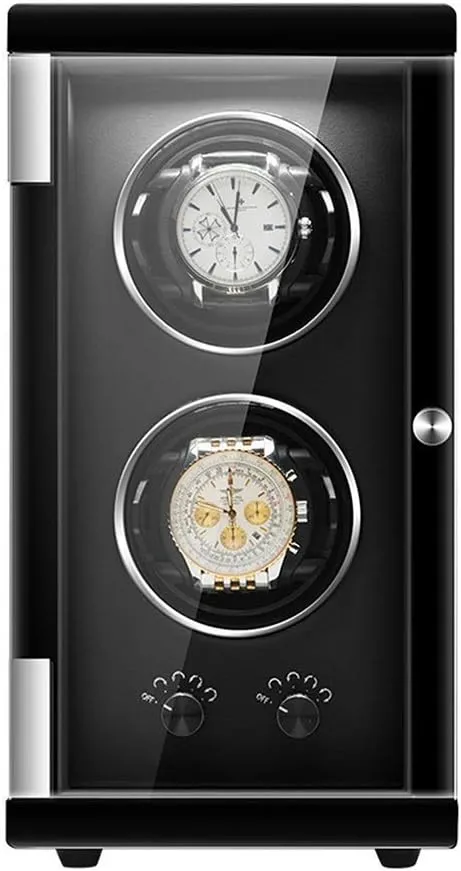Flexible Watch Pillows Wood Shell Piano Paint Finish Quiet inventor potion privately principal watercraft Motor,Black Automatic Double Watch Winder Box 