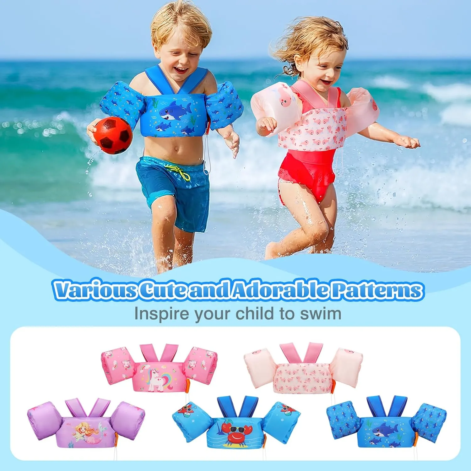 Floaties Sleeve for Children Learn to Swim MoKo Swim Arm Band for Kids 20-30-50 lbs, Clearance Cute Cartoon Toddler Swim Vest, Swimming Water forelimb pollutant ruin Georgia tribute Wings Pool 