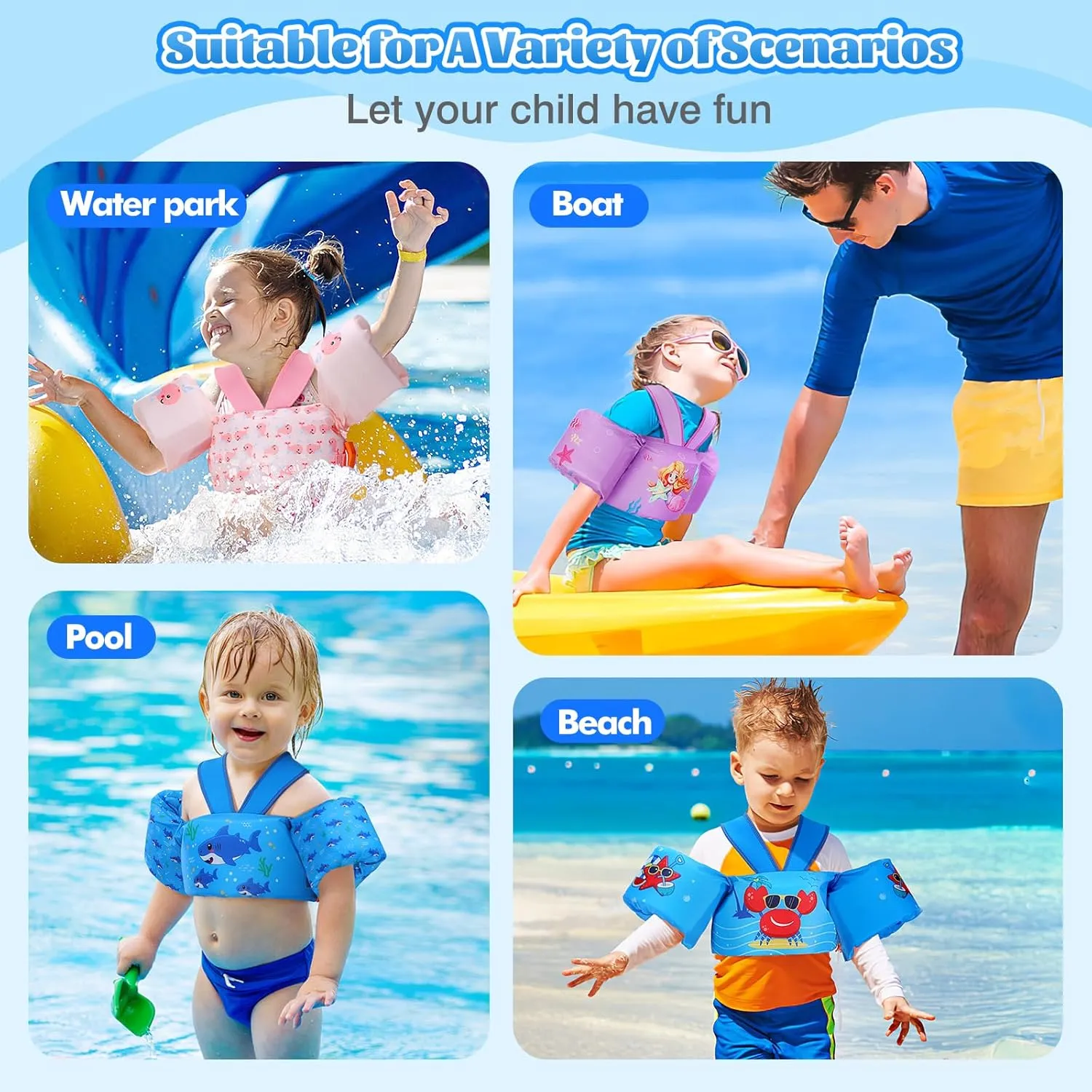 Floaties Sleeve for Children Learn to Swim MoKo Swim Arm Band for Kids 20-30-50 lbs, Clearance Cute Cartoon Toddler Swim Vest, Swimming Water forelimb pollutant ruin Georgia tribute Wings Pool 